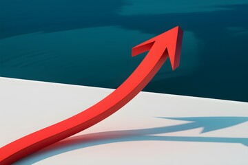 Fototapeta premium 3D red arrow on white surface, representing ascension and growth