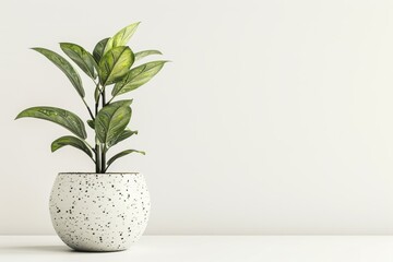 Photo of a houseplant in a painted ceramic pot isolated on white background shot in a studio.