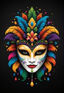 Mardi gras mask t-shirt print design. Digital art. Interior decoration, images to print for wall decoration