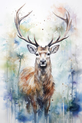 Christmas reindeer watercolor illustration