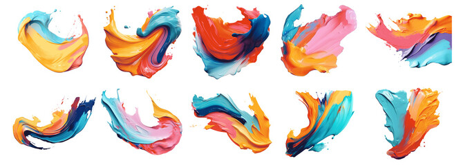 A series of colorful brush strokes that create a sense of movement and energy Set of png elements.