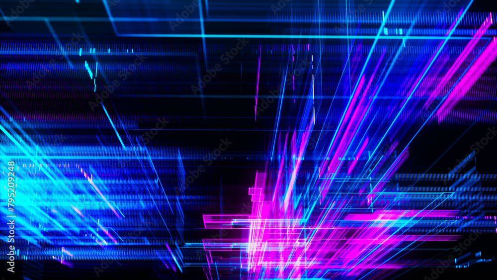 Poster abstract techno background. three-dimensional composition of intersecting multi-colored grids. infor