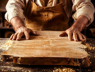 A man is working on a piece of wood, sanding it down