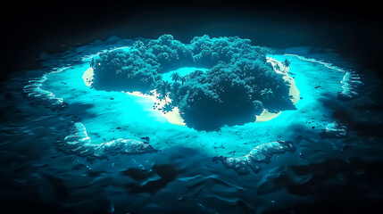 A vibrant coral atoll in the South Pacific, seen from above, with shades of blue and green waters surrounding the lush, tropical island, ideal for adventure and exploration. - (2)