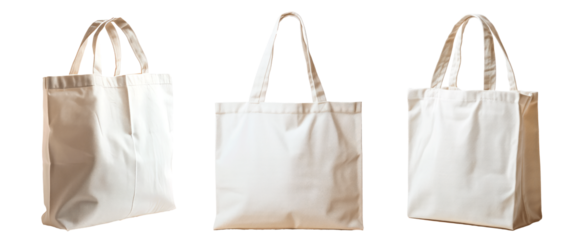 Three white bags with a patterned design Set of png elements.