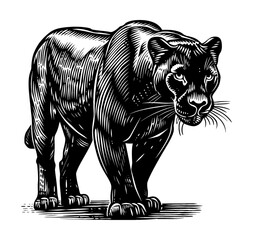 panther engraving black and white outline