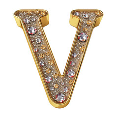 Golden and expensive letter V on transparent background. VIP luxury. PNG Transparent background
