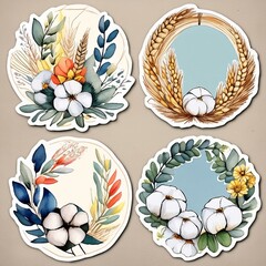 Circular Floral Wreath Stickers with a rustic farmhouse aesthetic