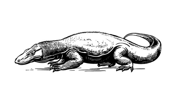 komodo dragon black and white sketch clip art preview