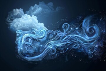 Stomach outline with stormy clouds inside, symbolizing digestive pain, dynamic swirls - obrazy, fototapety, plakaty