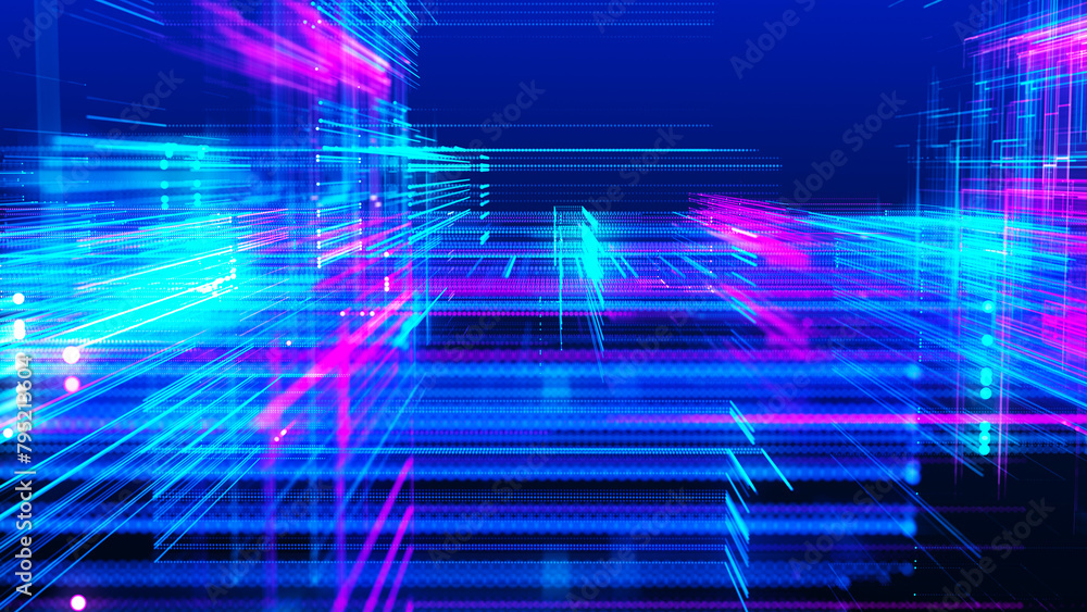 Poster abstract techno background. three-dimensional composition of intersecting multi-colored grids. infor
