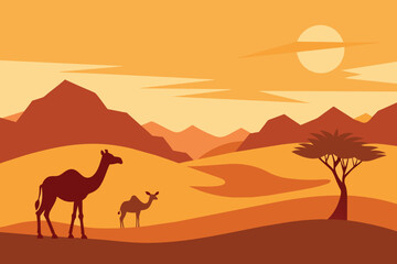 Fototapeta na wymiar Background Wild Life Beautiful Nature Desert Camel vector design