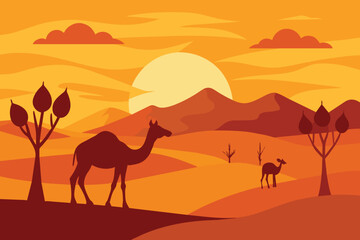 Fototapeta na wymiar Background Wild Life Beautiful Nature Desert Camel vector design