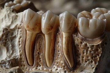 Cross-section of a tooth with advanced caries, exposing the cavity and pulp