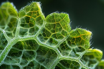 Extreme close-up of a leaf's stomata, showing the plant's breathing mechanism