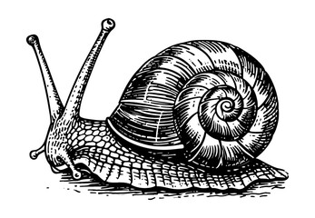 snail engraving black and white outline