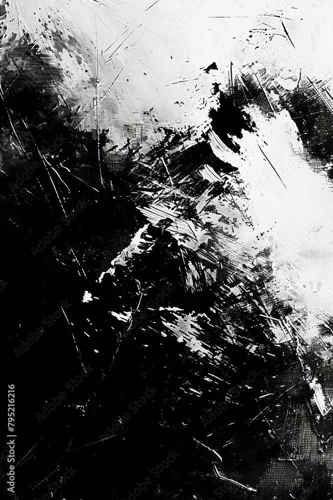 Fototapete a vigorous and expressive artwork with splashes and strokes of black paint creating a sense of movem