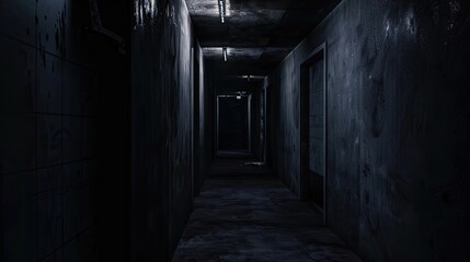 Fototapeta na wymiar Stealth mission in a high-security facility under the cover. Special operation, long empty corridor, weapons, military, mercenaries. Modern warfare concept. Generative by AI