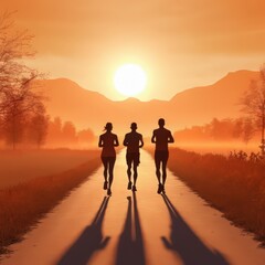 Fototapeta premium Series | Jogging & Running into the sunset / sunrise | Perfect for illustration of sports magazine, runner blog, etc.