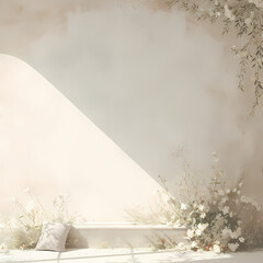 Sunlit Room with Plaster Walls Featuring Decorative Floral Texture