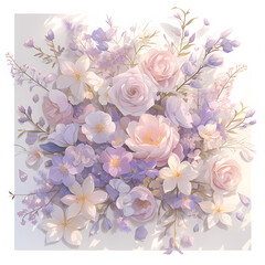 Vibrant Watercolor Flower Arrangement with Individual Blossoms and Stems