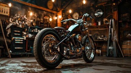 A Vintage style motorcycle under the garage