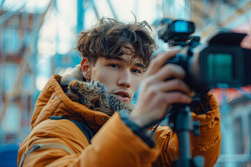Male influencer capturing an impromptu video for social media, chronicling his lifestyle and establishing the latest fashion trends as a content creator