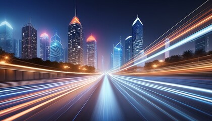 Fototapeta na wymiar Abstract City Lights: Nighttime Speed Motion Blur