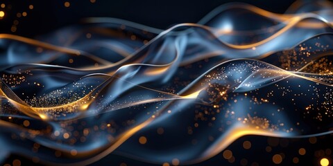Abstract 3d luxury premium background, colorful flowing curved waves, golden accent, lighting effect - 795225635