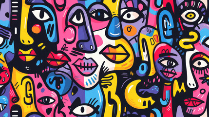 Obraz premium Unconventional Facial Portraits. Creative Abstract Faces in Contemporary Art