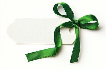 gift tag with green ribbon bow isolated