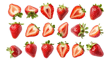 set of strawberries isolated on white or transparent