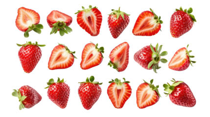 set of strawberries isolated on white or transparent