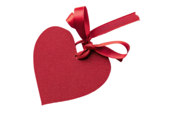 red gift tag heart shape with red ribbon bow isolated