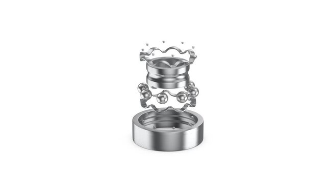 Disassembly of ball bearing on white background