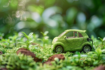 Conceptual representation of an electric vehicle in an environmentally friendly setting