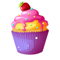 Delicious cupcake with cream and fruits decor