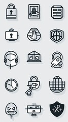 A set of outline icons related to security and privacy. - obrazy, fototapety, plakaty