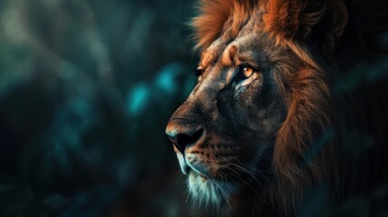 Beautiful king lion on savannah grass nature, with beautiful big eyes, With Beautiful blur Background, - obrazy, fototapety, plakaty