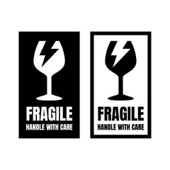 Sticker fragile handle with care vector. warning label, fragile label with broken glass symbol, vector