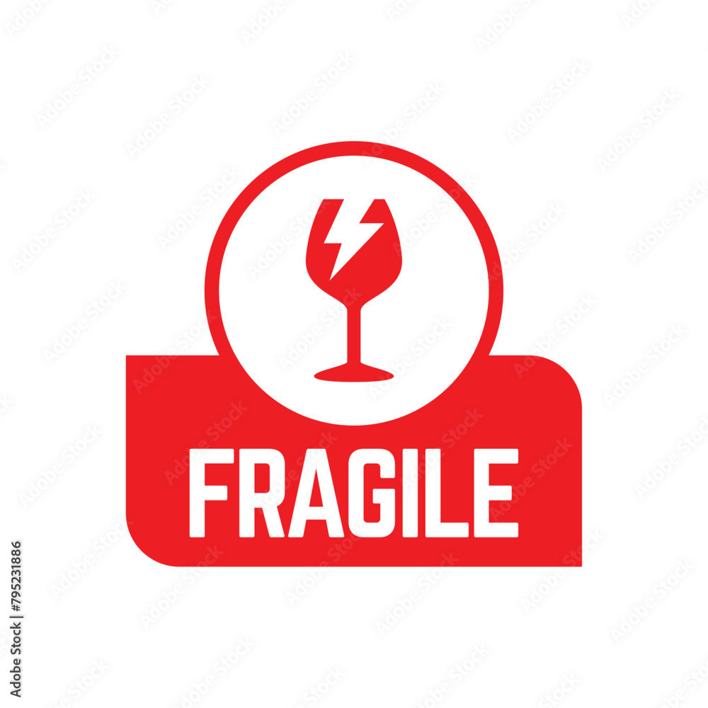 Sticker sticker fragile handle with care vector. warning label, fragile label with broken glass symbol, vect