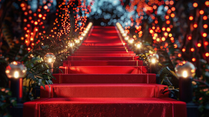 A red carpet with a staircase leading up to it