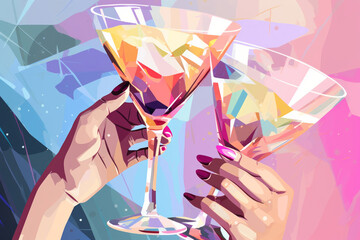 Glasses with cocktails in a woman's hands