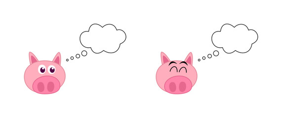 Cute young pink pig dreaming with bubbles and white background - vector