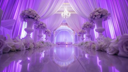 Wedding stage decoration background inside the building with elegant and beautiful flower decorations