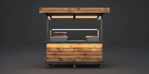 Eco-Friendly Eats: Minimalist Food Wood Cart on gray background