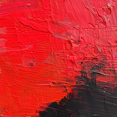 Red and black oil color abstract painting on canvas