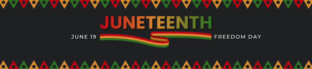 Juneteenth banner with colorful ribbon.