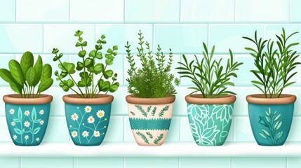 Charming Collection of Indoor Potted Plants on Shelf with Handmade Decor