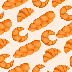 Flat vector illustration seamless pattern with croissant and bun.